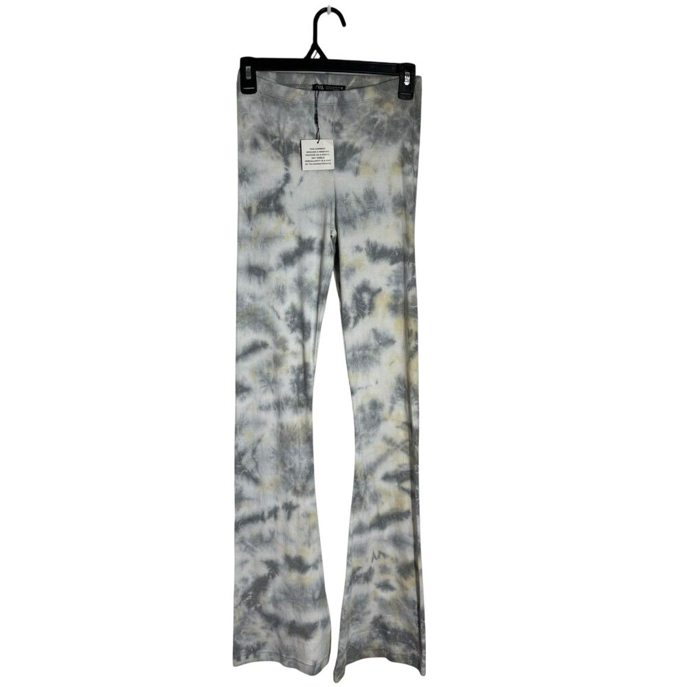 Zara Womens M Tie Dye Lounge Pull On Flare Rib Knit Legging Pants Athleisure